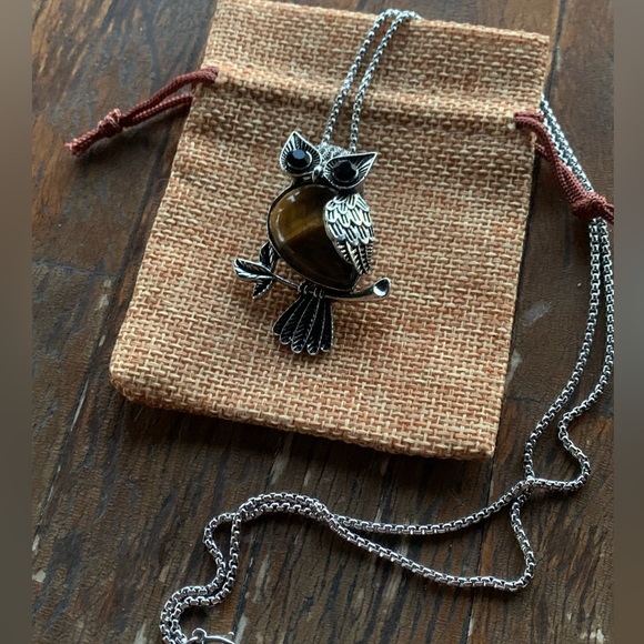 Tigers Eye Owl Necklace Crystal Necklace Tigers Eye Necklace - Picture 3 of 4